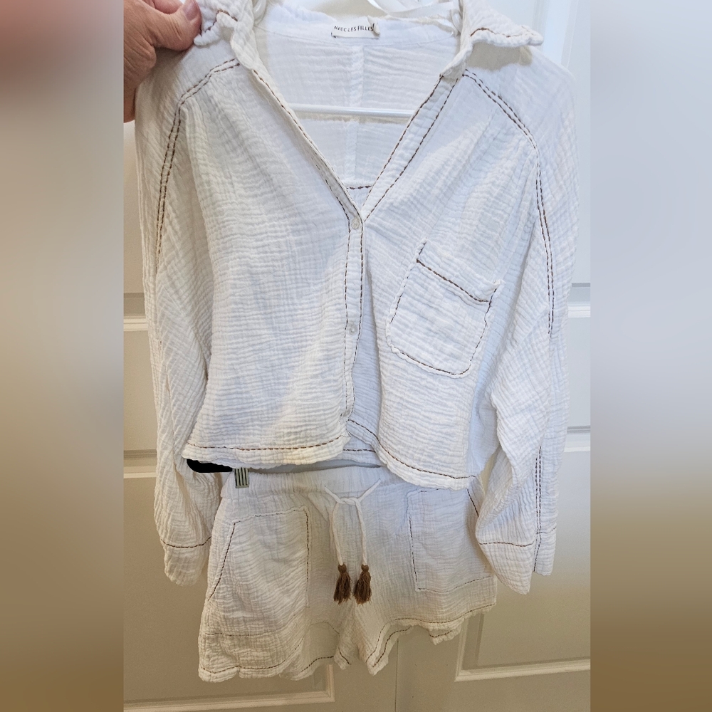 Avec Les Filles Button Down Top & Shirt Set